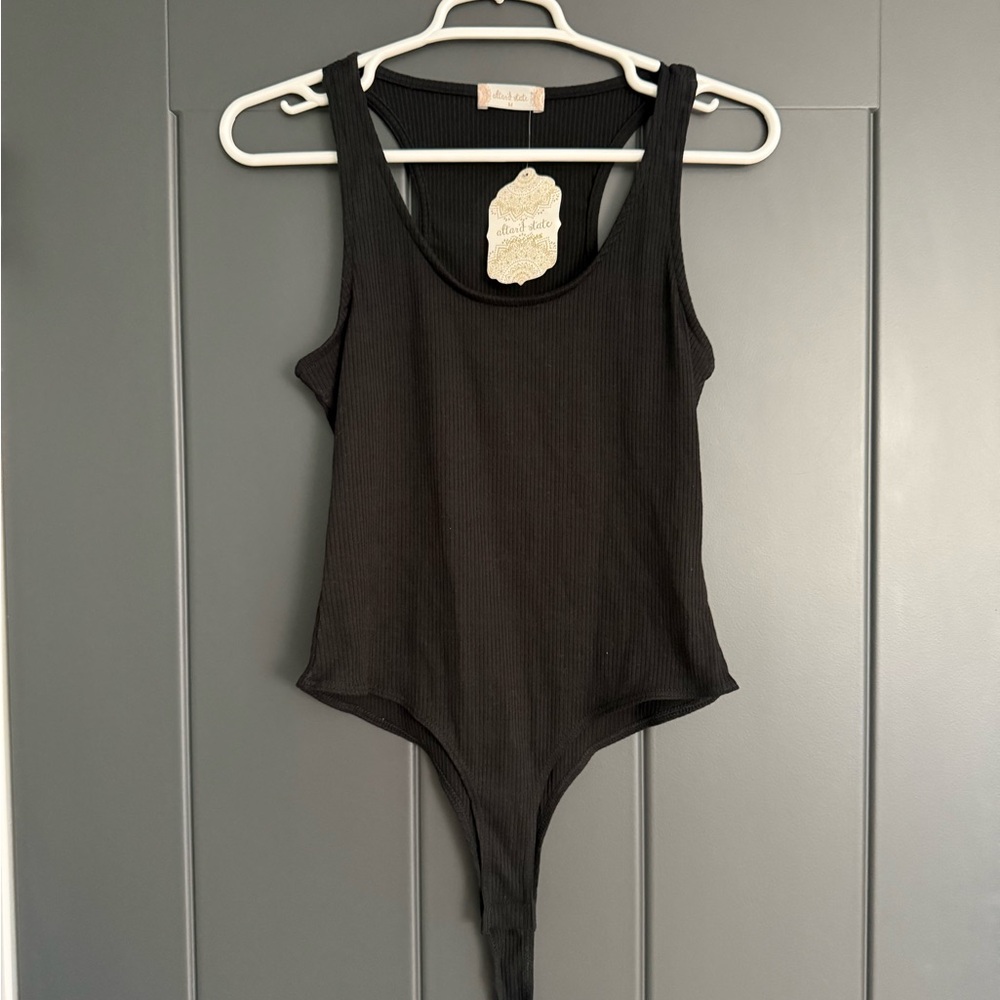 Altar'd State Black Ribbed Tank Bodysuit